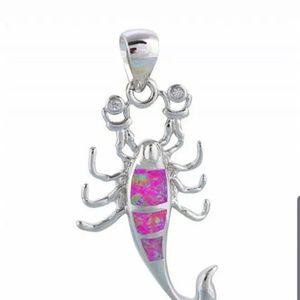 Sterling silver pink opal scorpion necklace